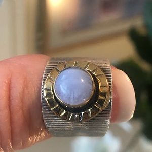 New 7 1/2 Ring Genuine lace agate &sterling